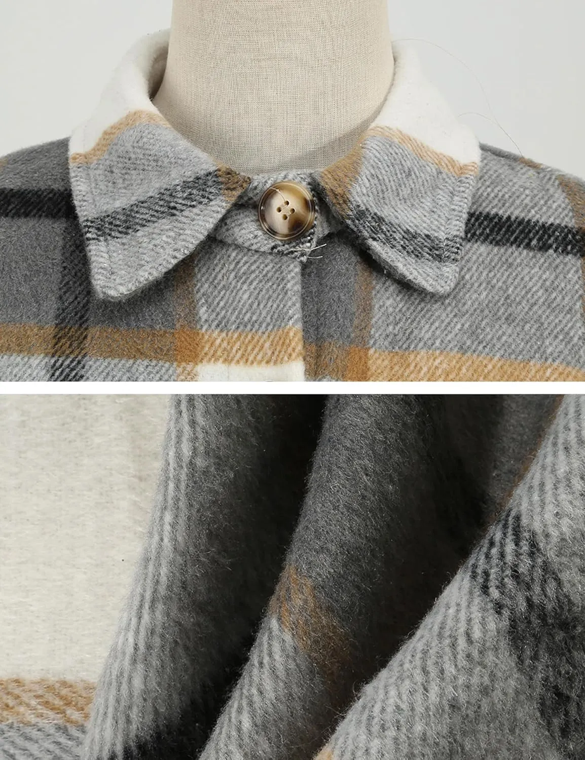 Zontroldy Casual Long Plaid Shirts Shacket Jacket Button Down Long Sleeve Shirts Trench Coats for Women