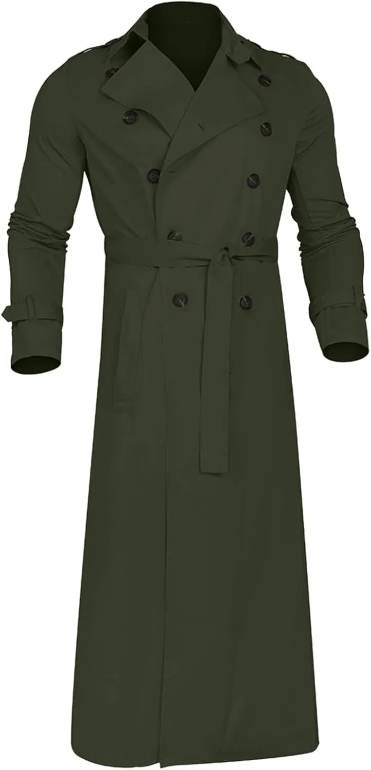 ZYXTIM Man's Double Breasted Trench Coat Notched Lapel Casual Windbreaker Vintage Long Jacket Overcoat with Shoulder Pad