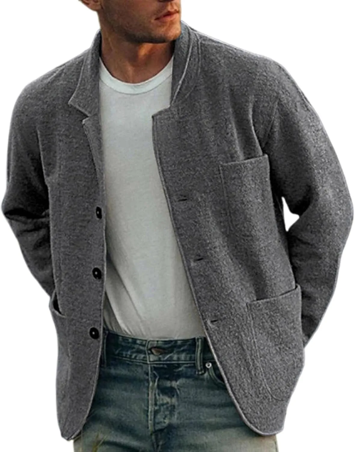 ZYXTIM Men's Casual Blazer Wool Cardigan Jacket Shawl Collar Button Down Lightweight Fall Coat Office Travel Classic Jacket