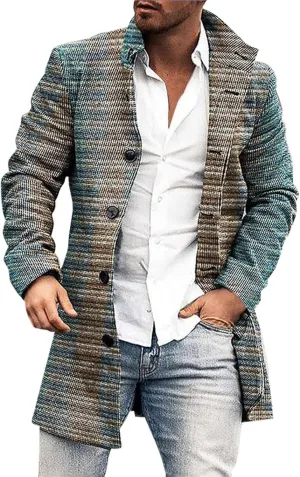 ZYXTIM Men's Floral Pattern Printed Trench Coat Double Breasted Notched Collar Long Jakcets Fashion Casual Business Overcoat