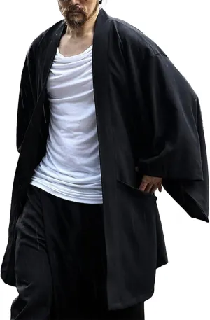 ZYXTIM Men's Ruffle Shawl Collar Cardigan Open Front Long Sleeve Long Length Drape Cape Overcoat Casual Kimono with Pockets